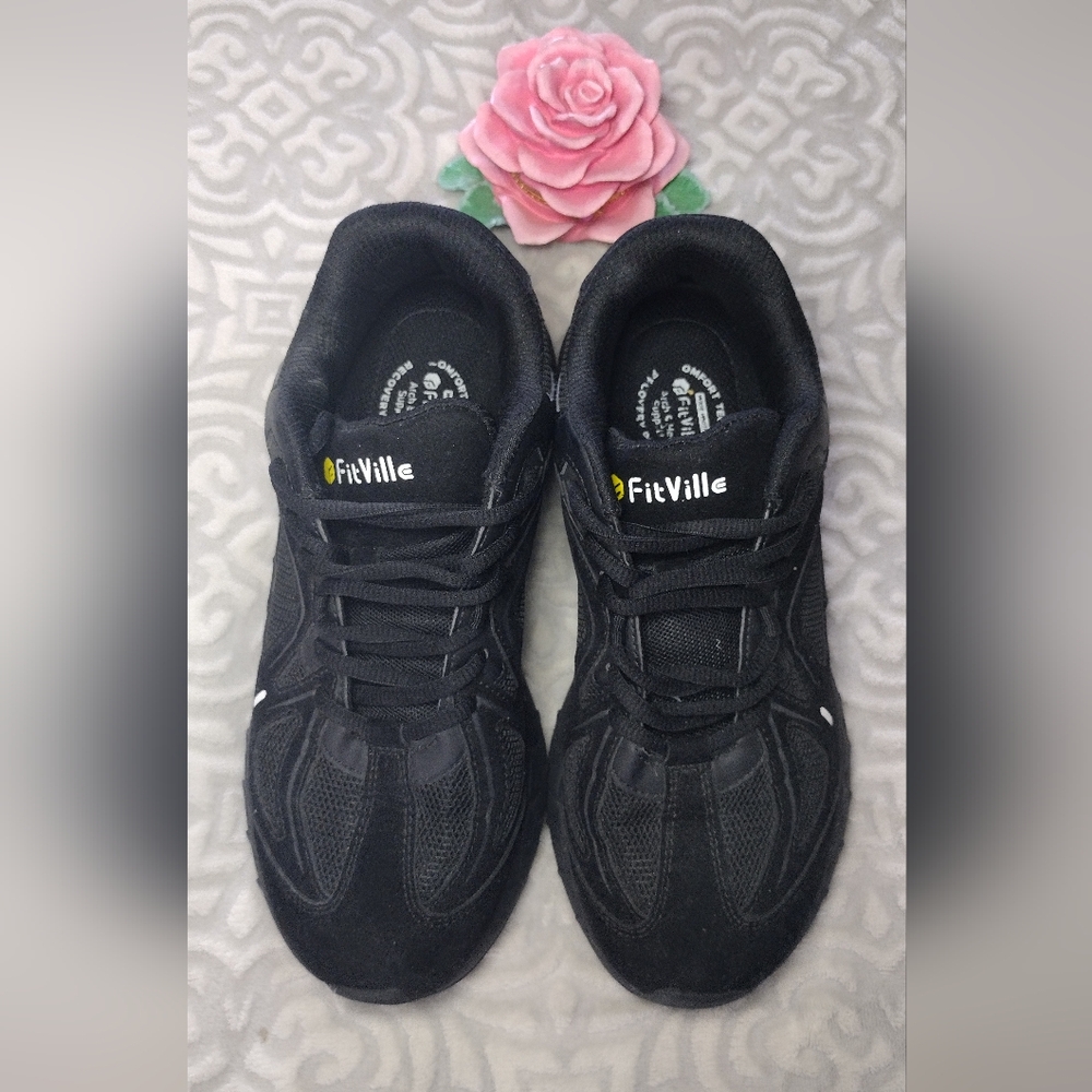FitVille Black "Marca" Arch & Heel Support Women Sneakers Size 8½